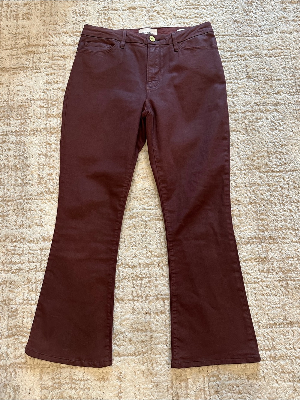 FRAME Le Crop Mini Boot Bordeaux Coated Jeans Women’s 28 Bootcut Waxed Burgundy